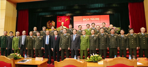 Chủ tịch nước Trương Tấn Sang; Đại tướng Trần Đại Quang và các đại biểu tham dự Hội nghị. Ảnh: Anh Hiếu.