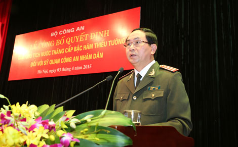 Đại tướng Trần Đại Quang, Ủy viên Bộ Chính trị, Bí thư Đảng ủy Công an Trung ương, Bộ trưởng Bộ Công an phát biểu tại buổi Lễ.
