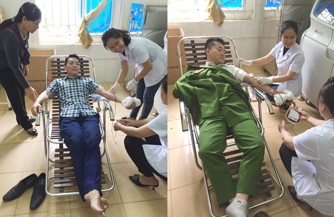 2 cán bộ Công an huyện Cẩm Thủy hiến máu cứu người