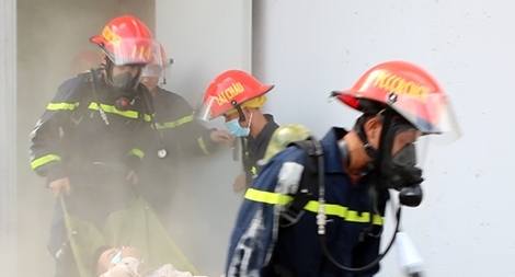 Diễn tập phương án chữa cháy, cứu nạn, cứu hộ tại Nhà máy thủy điện Lai Châu