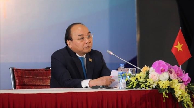 Thủ tướng Nguyễn Xuân Phúc phát biểu tại buổi họp báo quốc tế về kết quả của Hội nghị thượng đỉnh GMS-6.