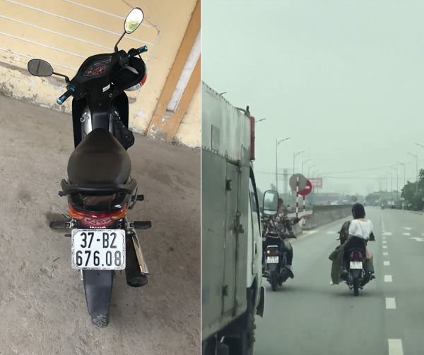 Một trong 3 chiếc xe xuất hiện trong video trên Facebook và ảnh xe mô tô dàn hàng ngang (cắt từ clip trên Facebook).