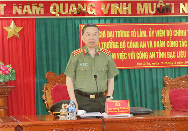 Bộ trưởng Tô Lâm kiểm tra công tác tại Công an tỉnh Bạc Liêu