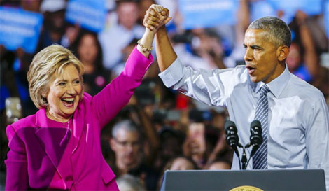 Tổng thống Obama đi vận động cho bà Hillary Clinton (Nguồn: Google).
