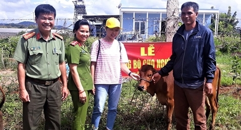 Công an huyện Đơn Dương trao bò cho hộ nghèo