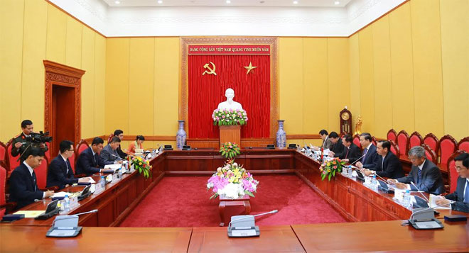 Bộ trưởng Tô Lâm, Bộ trưởng Bộ Nội vụ Cộng hòa Liên bang Myanmar Kyaw Swe cùng các đại biểu tiến hành Hội đàm