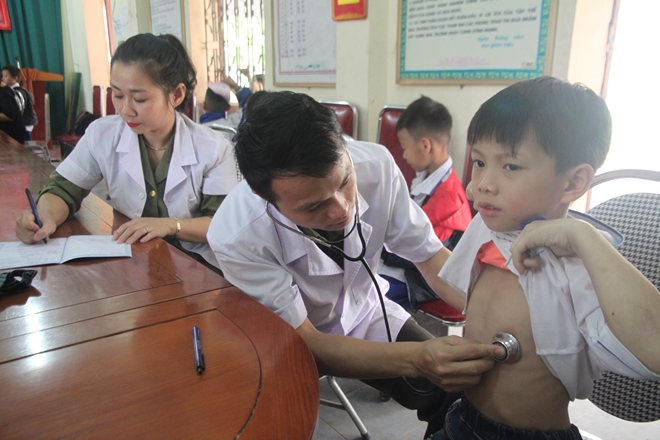 Bệnh viện Công an Nghệ An khám bệnh cho các em học sinh