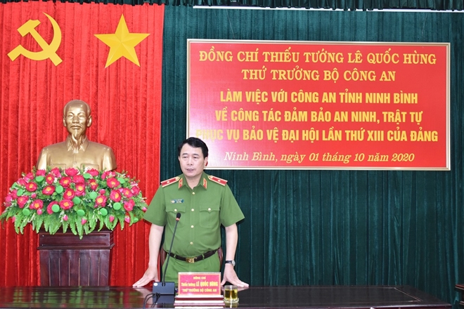 Thứ trưởng Lê Quốc Hùng làm việc tại Công an tỉnh Ninh Bình