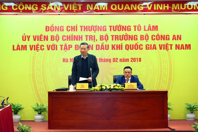 Thượng tướng Tô Lâm, Ủy viên Bộ Chính trị, Bộ trưởng Bộ Công an phát biểu tại buổi làm việc.