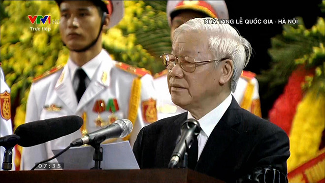 Tổng bí thư Nguyễn Phú Trọng, Trưởng ban Lễ tang, đọc lời điếu.