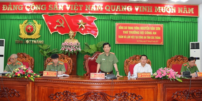 Thứ trưởng Nguyễn Văn Sơn chỉ đạo công tác tại Công an Sóc Trăng
