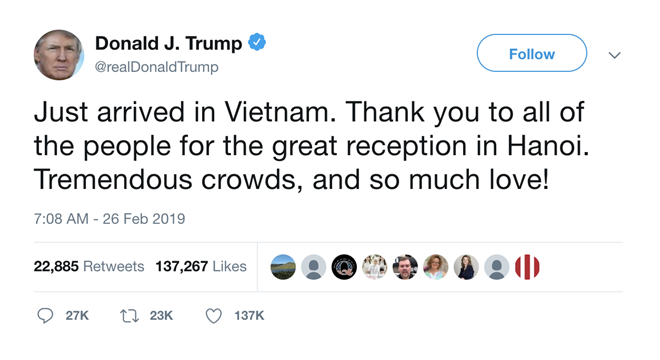 Đoạn chia sẻ của Tổng thống Trump trên Twitter.