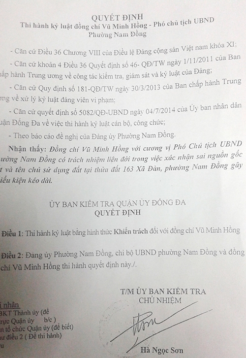 Kỷ luật Phó chủ tịch phường vụ “rót tiền nhầm người” ở Xã Đàn