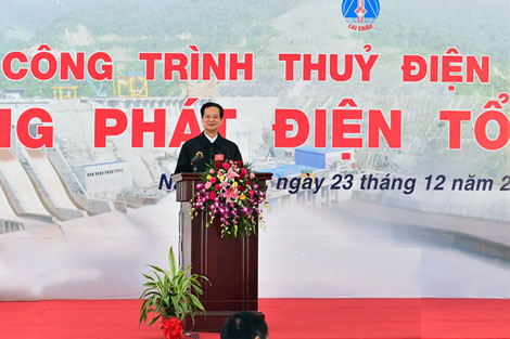 Thủ tướng tham dự lễ mừng phát điện Tổ máy số 1 nhà máy Thủy điện Lai Châu