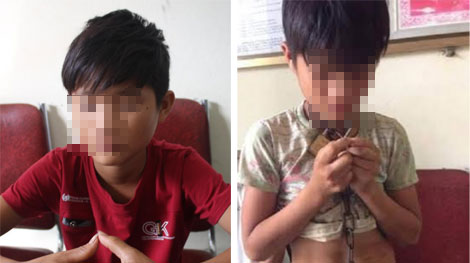 Dạy con bằng dùng cách xích sắt khóa cổ con vào gốc cây