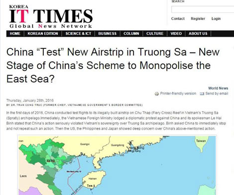 Báo Hàn Quốc đăng bài “tố” mưu đồ độc chiếm Biển Đông của Trung Quốc