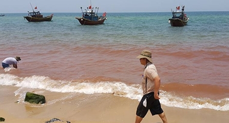 Bí ẩn vệt nước màu đỏ sát bờ biển Quảng Bình