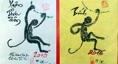 Thư pháp hình con khỉ độc đáo tại đất Cảng