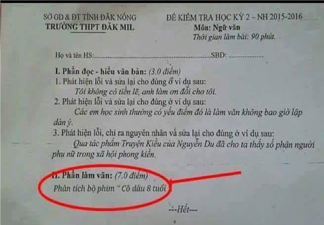 Thực hư đề thi phân tích phim “Cô dâu 8 tuổi” gây xôn xao dư luận