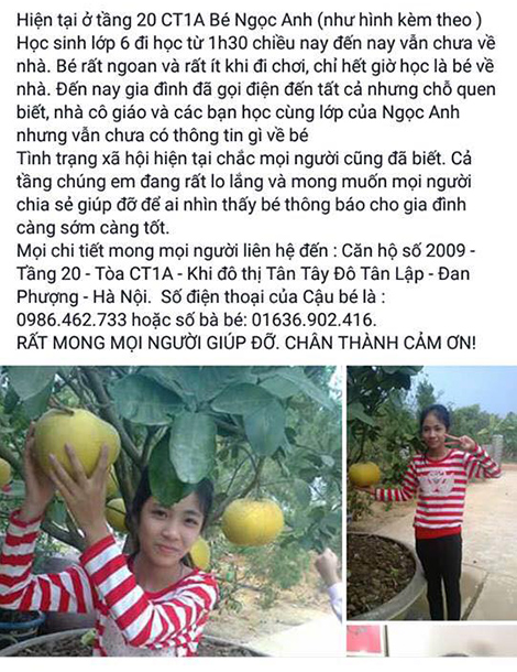 Bé gái 12 tuổi "mất tích" tại Hà Nội được tìm thấy tại bến xe Giáp Bát