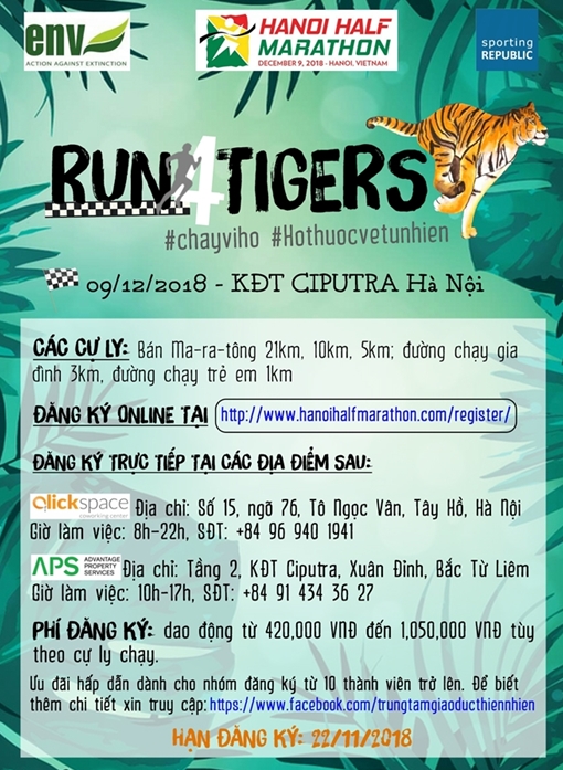 Phát động giải chạy bán ma-ra-tong 2018 “Chạy vì hổ - Hổ thuộc về tự nhiên”