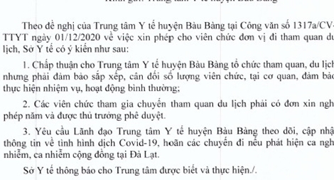 Sở Y tế duyệt cho Trung tâm Y tế huyện đi du lịch trong mùa dịch