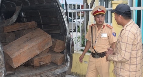 Bắt giữ ôtô vận chuyển gỗ lậu trên QL1A
