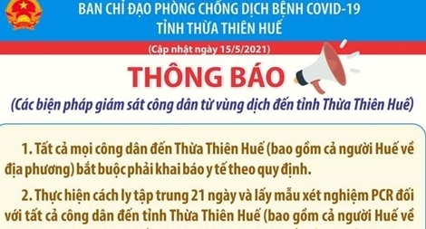 Người từ vùng dịch Đà Nẵng đến Huế phải cách ly 21 ngày theo quy định