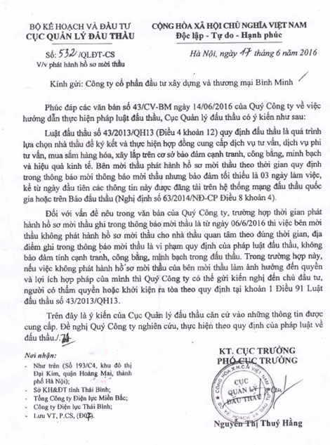 Một kiểu mời thầu lạ ở Công ty Điện lực Thái Bình