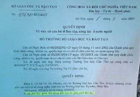 Trường ĐH Cần Thơ kiện một tiến sỹ đòi bồi thường chi phí đào tạo