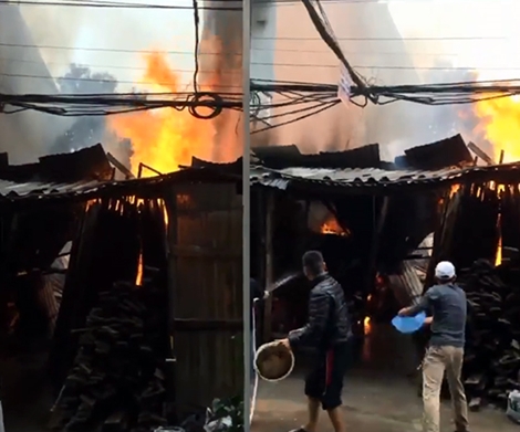 Xưởng gỗ bùng cháy dữ dội chiều 30 Tết