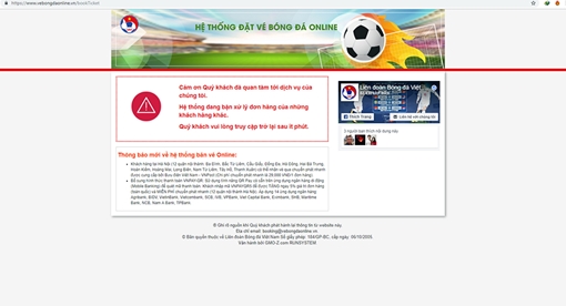 Hệ thống đặt vé online của VFF báo bán hết 2 vạn vé trong 3 phút