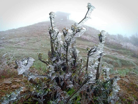 Nhiệt độ giảm sâu, đỉnh Mẫu Sơn xuất hiện băng tuyết