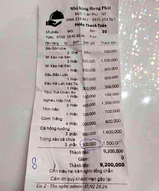 Xác minh vụ việc du khách bị “chém” giá tại một nhà hàng ở Nha Trang