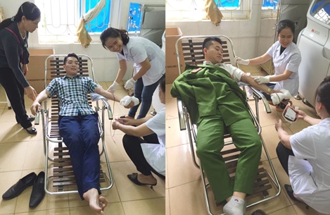 2 cán bộ Công an huyện Cẩm Thủy hiến máu cứu người