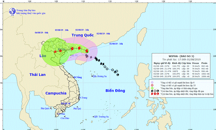 Giảm tốc độ, bão Wipha đổi hướng về Quảng Ninh, Thái Bình