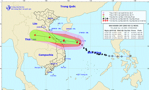 Bão số 5 giật cấp 12, nhằm hướng Quảng Bình - Quảng Nam