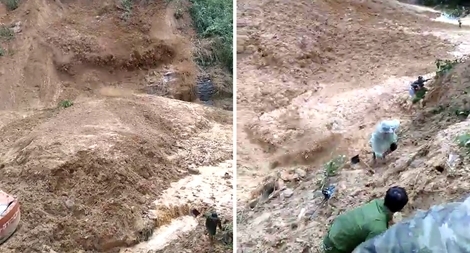 Khoảnh khắc nhiều công an, bộ đội đang cứu hộ thoát chết trong gang tấc do núi lở