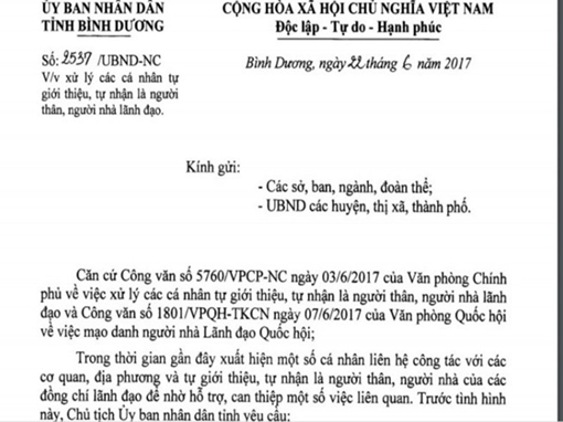 Xử lý cá nhân tự nhận là người thân lãnh đạo nhờ "hỗ trợ"