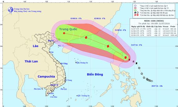 Bão Nida liên tục gia tăng cường độ 
