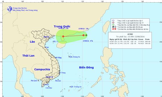Áp thấp nhiệt đới giật cấp 10 tiến gần Vịnh Bắc Bộ 