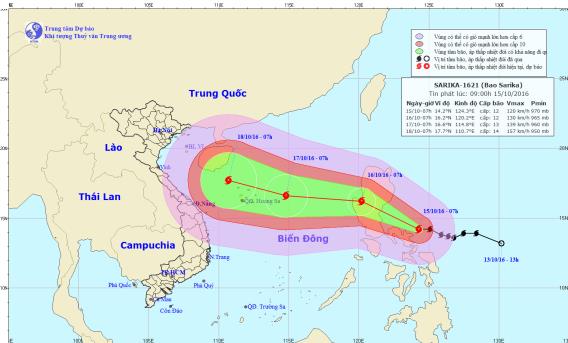 Bão Sarika gia tăng cường độ trước khi đi vào biển Đông 