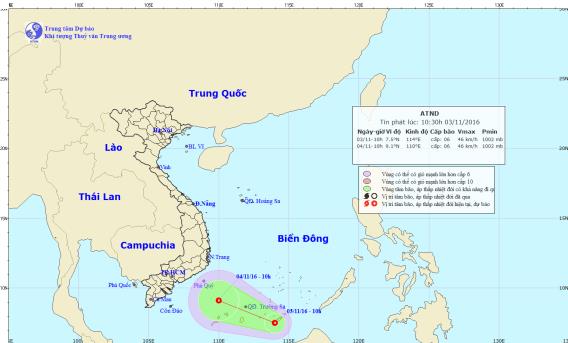 Áp thấp nhiệt đới hình thành gần quần đảo Trường Sa 