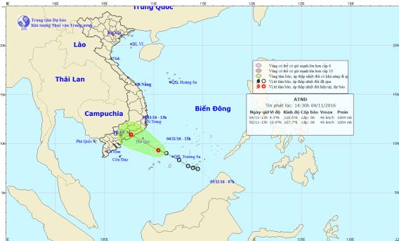Áp thấp nhiệt đới hướng thẳng các tỉnh từ Bình Thuận đến Vũng Tàu 