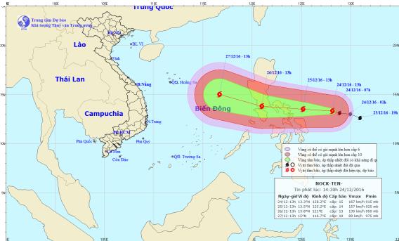 Bão Nock-ten giảm dần cường độ khi tiến gần biển Đông 