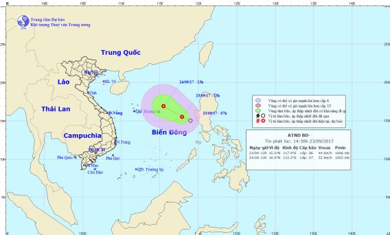 Xuất hiện áp thấp nhiệt đới giật cấp 8 trên Biển Đông 