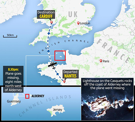 Máy bay chở tiền đạo Emiliano Sala mất tích