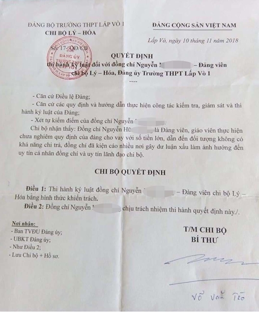Thầy giáo bị kỷ luật vì vi phạm quy định của Đảng
