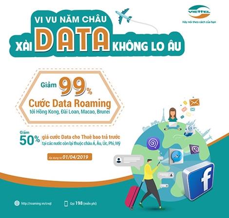  Viettel giảm giá lên tới 99% cước dịch vụ Data Roaming