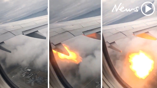 Thót tim cảnh động cơ bốc lửa sau khi máy bay đâm vào bầy ngỗng trời